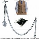 Albert Chain Stainless Steel Pocket Watch Curb Link Chain Ship Wheel Fob T-Bar Albert Chain Stainless Steel Pocket Watch Curb Link Chain Ship Wheel Fob T-Bar