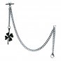 Albert Chain Stainless Steel Pocket Watch Curb Link Chain Four-Leaf Fob T-Bar