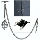 Albert Chain Silver Color Pocket Watch Curb Link Chain Leaf Design Fob T Bar 118 Albert Chain Silver Color Pocket Watch Curb Link Chain Leaf Design Fob T Bar 118