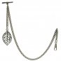 Albert Chain Silver Color Pocket Watch Curb Link Chain Leaf Design Fob T Bar 118