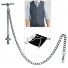 Albert Chain Pocket Watch Silver Curb Link Chain Religious Cross Fob T Bar AC138 Albert Chain Pocket Watch Silver Curb Link Chain Religious Cross Fob T Bar AC138