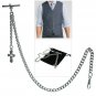 Albert Chain Pocket Watch Silver Curb Link Chain Religious Cross Fob T Bar AC138
