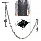 Albert Chain Pocket Watch Silver Color Curb Link Chain Key Design Fob T Bar A125 Albert Chain Pocket Watch Silver Color Curb Link Chain Key Design Fob T Bar A125