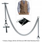 Albert Chain Stainless Steel Pocket Watch Curb Link Chain Ankh Fob T-Bar ACS08 Albert Chain Stainless Steel Pocket Watch Curb Link Chain Ankh Fob T-Bar ACS08
