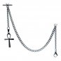 Albert Chain Stainless Steel Pocket Watch Curb Link Chain Ankh Fob T-Bar ACS08