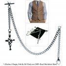 Albert Chain Stainless Steel Pocket Watch Curb Link Chain Cross Fob T-Bar ACS10
