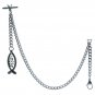 Albert Chain Stainless Steel Pocket Watch Curb Link Chain Jesus Fish Fob T-Bar