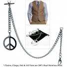Albert Chain Stainless Steel Pocket Watch Curb Link Chain Peace Sign Fob T-Bar Albert Chain Stainless Steel Pocket Watch Curb Link Chain Peace Sign Fob T-Bar
