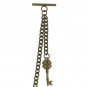 Albert Chain Pocket Watch Curb Link Chain Antique Brass Color Key Fob T Bar A129
