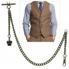 Albert Chain Pocket Watch Chain Antique Brass Crown Design Fob T Bar AC145