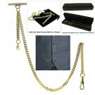 Gold Color Albert Pocket Watch Chain with T Bar Lobster Clasp Swivel Clip AC33