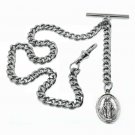 Albert Pocket Watch Chain Silver Color Saint Mary Medal Fob Swivel Clasp AC195