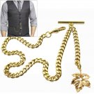 Albert Chain Pocket Watch Chain GOLD Tone Maple Design Fob T Bar Swivel Clip 184