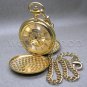 Double Full Hunter Mechanical Pocket Watch Gold Color Skeleton Dial Fob Chain 25