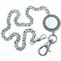 Pocket Watch Chain Albert Chain Silver Tone Mother of Pearl Fob Swivel Clasp 168