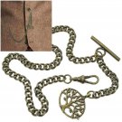 Albert Chain Pocket Watch Chain Bronze Tone Life Tree Fob Swivel Clip T Bar