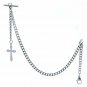 STEEL Albert Chain Pocket Watch Chain wholly steel Cross Fob T-Bar Lobster Clasp