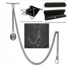 Albert Pocket Watch Chain Silver Color Four-Leaf Clover Fob T Bar Swivel Clip 69 Albert Pocket Watch Chain Silver Color Four-Leaf Clover Fob T Bar Swivel Clip 69