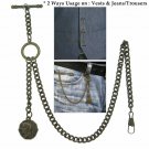 Albert Chain Pocket Watch Chain Bronze Color 2 Ways Vests & Jeans Fob T Bar AT92