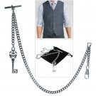 Albert Chain Silver Color Pocket Watch Chain Men Fob Chain T Bar Key Fob AC136