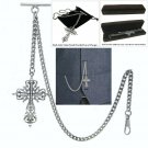Albert Chain Silver Color Pocket Watch Chain Fob Chain T Bar Cross Fob Men AC77 Albert Chain Silver Color Pocket Watch Chain Fob Chain T Bar Cross Fob Men AC77