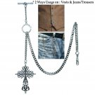 Albert Chain Pocket Watch Chain Silver Color 2 Ways Use - Vest & Jean Fob T Bar