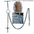 Albert Chain Pocket Watch Chain Silver Color 2 Ways Vest & Jean CROSS Fob T Bar Albert Chain Pocket Watch Chain Silver Color 2 Ways Vest & Jean CROSS Fob T Bar