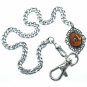 Pocket Watch Chain Albert Chain Silver Tone Brown Glass Stone Fob Swivel Clasp