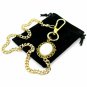 Pocket Watch Chain Albert Chain Gold Tone Mother of Pearl Fob Swivel Clasp F161