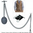 Albert Chain STEEL Pocket Watch Chain Men Fob Chain Steel Leaf Design Fob T-Bar