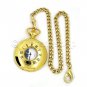GOLD Tone Pocket Watch Half Hunter with Sun & Moon Disc and Brass Fob Chain 52GR
