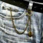 Albert Chain Pocket Watch Chain Bronze 2 Ways Vests & Jeans with Leaf Fob T Bar