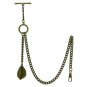 Albert Chain Pocket Watch Chain Bronze 2 Ways Vests & Jeans with Leaf Fob T Bar