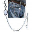 Pocket Watch Chain Albert Chain Silver Tone Mother of Pearl Fob Swivel Clasp 170