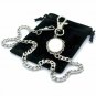 Pocket Watch Chain Albert Chain Silver Tone Mother of Pearl Fob Swivel Clasp 170