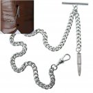 Albert Chain Pocket Watch Chain Silver Tone Bullet Design Fob Swivel Clip T Bar Albert Chain Pocket Watch Chain Silver Tone Bullet Design Fob Swivel Clip T Bar