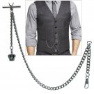 Albert Chain Pocket Watch Chain Silver Tone Crown Design Fob Fob T Bar AC146 Albert Chain Pocket Watch Chain Silver Tone Crown Design Fob Fob T Bar AC146