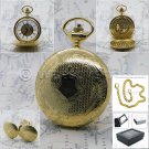 Mechanical Double Full Hunter Pocket Watch Gold Color Skeleton Dial Fob Chain 40
