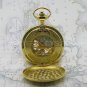Mechanical Double Full Hunter Pocket Watch Gold Color Skeleton Dial Fob Chain 40