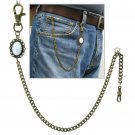 Pocket Watch Chain Albert Chain Bronze Color Mother of Pearl Fob Swivel Clasp
