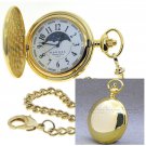 Gold Color Pocket Watch 47 MM Brass Men Watch Japan Sun Moon Movement Fob Chain