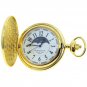Gold Color Pocket Watch 47 MM Brass Men Watch Japan Sun Moon Movement Fob Chain