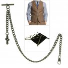 Albert Chain Pocket Watch Bronze Color Fob Chain for Men Cross Fob T Bar AC137
