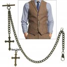 Albert Chain Pocket Watch Chain Antique Brass Crown Design Fob T Bar AC144