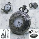 Pocket Watch Black Color Quartz Watch for Men Roman Numbers with Fob Chain P140