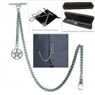 Albert Chain Pocket Watch Chain Silver Color Fob Chain for Men T Bar STAR Fob 52