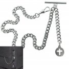Albert Chain Pocket Watch Chain Silver Tone CROSS Fob Swivel Clip T Bar AC185