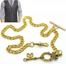 Albert Chain Pocket Watch Chain GOLD Tone KEY Design Fob T Bar Swivel Clip 156