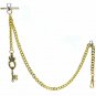 Albert Chain Pocket Watch Chain GOLD Tone KEY Design Fob T Bar Swivel Clip 156