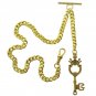 Albert Chain Pocket Watch Chain GOLD Tone KEY Design Fob T Bar Swivel Clip 156